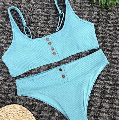 2020 2018 bikini ribbed bikini set women sexy swimsuit crop top stylish bathing suit wide straps