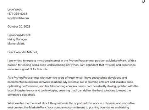 Python Developer Cover Letter Examples With In Depth Guidance