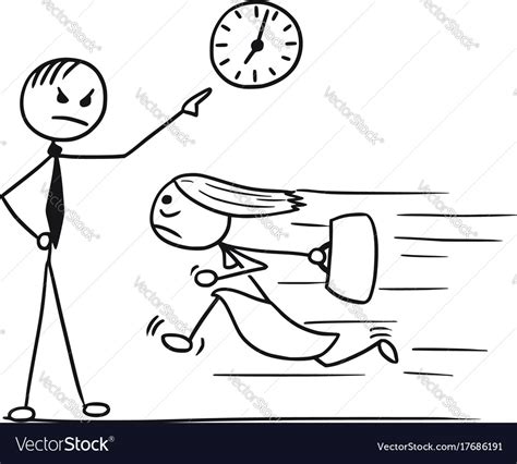 Cartoon Of Woman Running Late For Work And His Vector Image