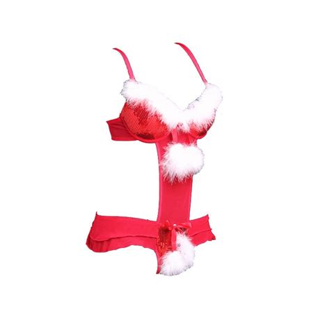 Free Shipping New Sexy Santa Christmas Lingerie Red Color Feathers Bead