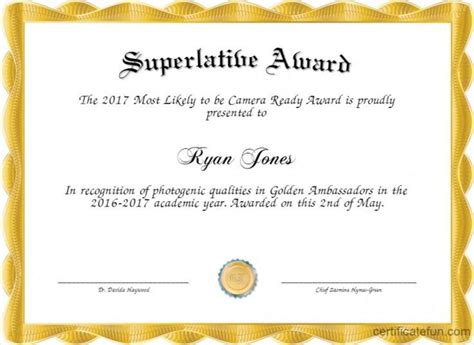 Superlative Certificate Template Good Superlative Award With