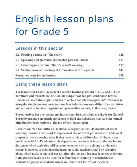 English Lesson Plans For Grade 5 Gambaran