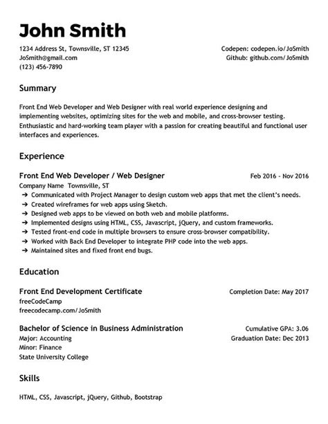 Brilliant and creative it professional with bachelor's degree in information technology and. Front End Web Developer looking for Resume Critique : resumes