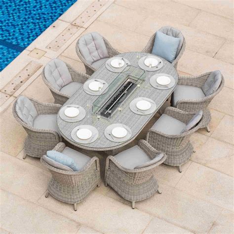 Maze Rattan Oxford 8 Seat Oval Fire Pit Dining Set with Heritage Chairs