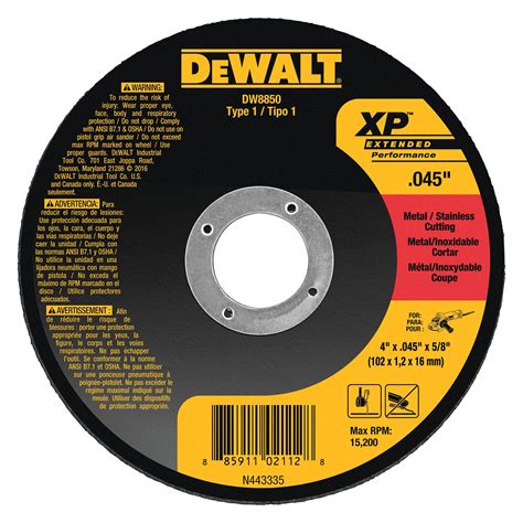 Dewalt® Dw8851 Xp™ 4 12 X 120 X 78 Type 41 Metal Cut Off Wheel