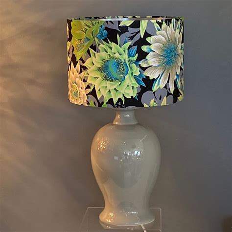 Blue Grey Lamp With Flower Shade Bella Luce Lighting Watlington