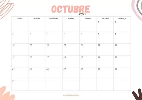 Calendarios Octubre 2022 ️ Para Imprimir Gratis Calendario Plantilla