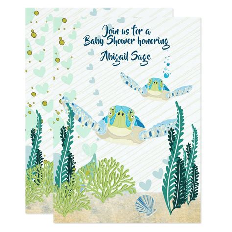 Sea Turtles And Hearts Beach Baby Shower Invitation Zazzle Com