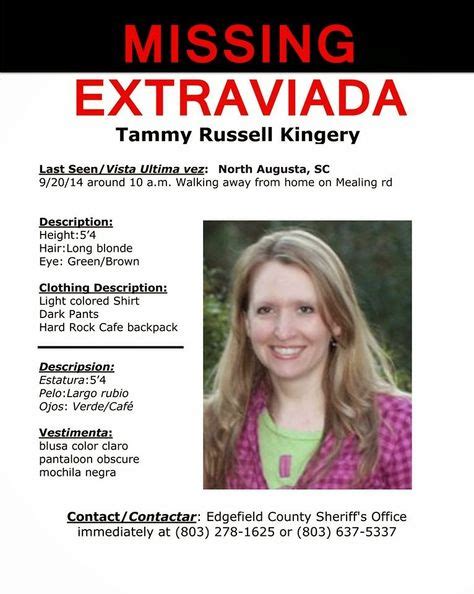 Missing Persons Of America Tammy Kingery Missing From South Carolina Since 2014 Miss