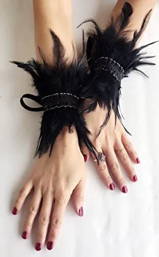 Handmade Gothic Black Feather Wrist Cuffs Victorian