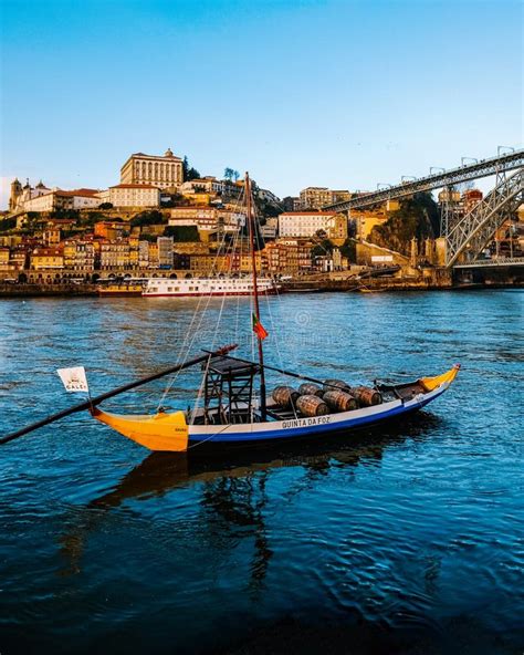 Rabelo Boats In Douro River Blue Sky Porto Portugal Editorial Stock