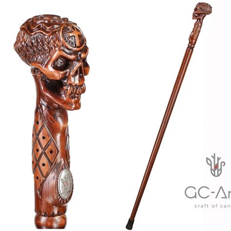 Skull Cane Wooden Walking Stick Ergonomic Palm Grip Handle Etsy