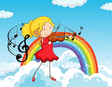 Cartoon Doodle A Girl Playing Violin With Rainbow In The Sky 2845465