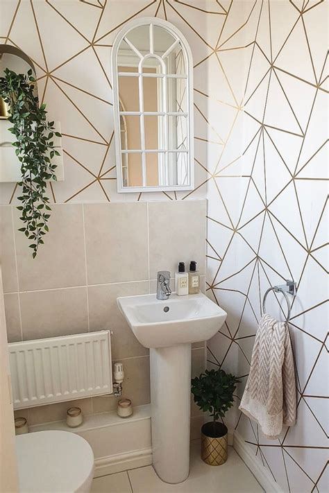 Zara Shimmer Metallic Wallpaper White Gold Quirky Bathroom Small