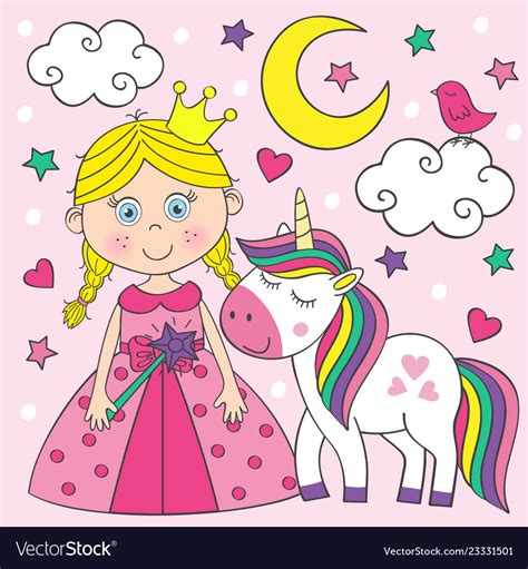 Beautiful Little Princess With Unicorn Royalty Free Vector