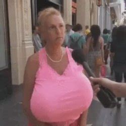Huge Boob Blond Granny Tight Pink Top In Public Hoastie Adult