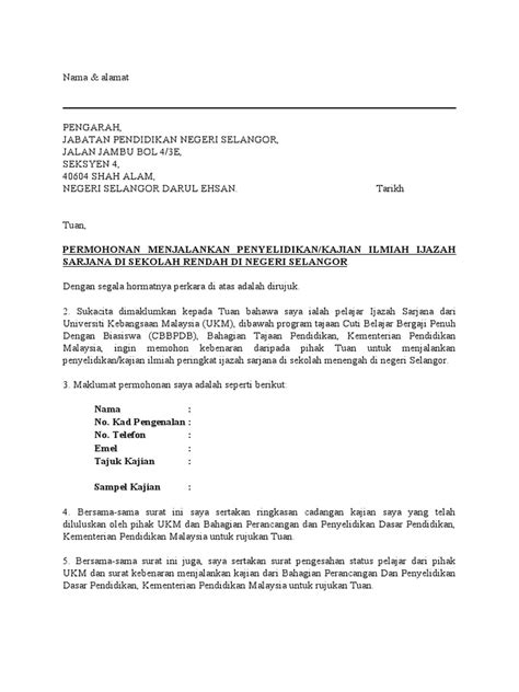 Surat Mohon Membuat Kajian Ke Jpn Selangor Pdf