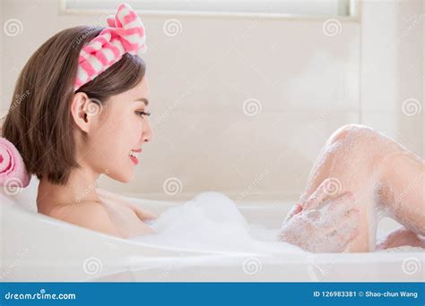 woman wash leg in bathtub stock image image of chinese 126983381