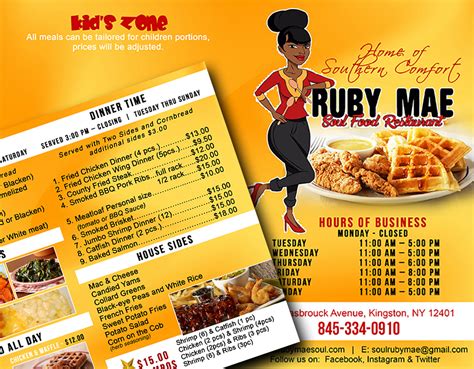 Enjoy all of your favorite recipes. 1209 Arts - Ruby Mae Soul Food Restaurant Menus