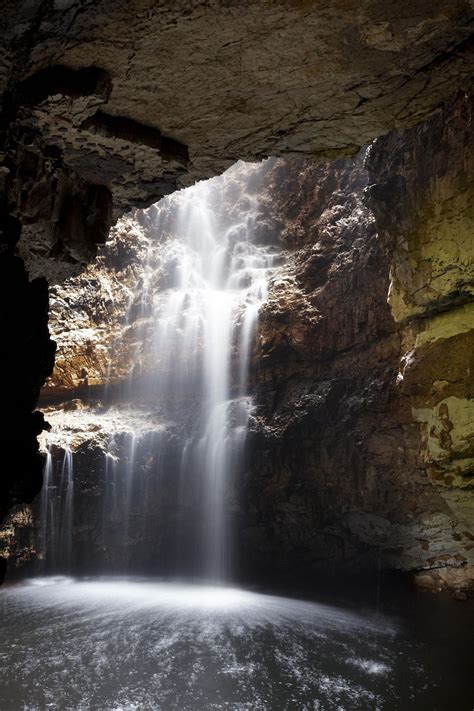 Waterfall In A Cave Waterfalls And Nature Background