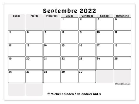 Calendrier Septembre 2022 à Imprimer “44ld” Michel Zbinden Fr