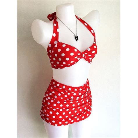 Vintage Inspired Retro Swimsuit 1950s Style Red Polka Dot Two Piece