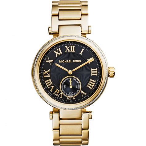 Michael Kors Ladies Gold Tone Skylar Black Dial Watch