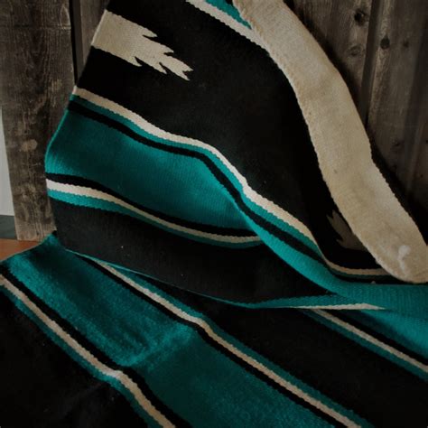 Mexican Blanket Falsa Black White Turquoise Stripes Etsy Mexican