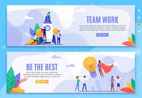 Team Work And Be Best Motivational Banner Set Stock Vector