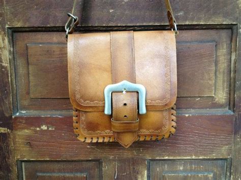 Vtg Handcrafted Artisan Golden Brown Tooled Leather Saddle Bag Etsy