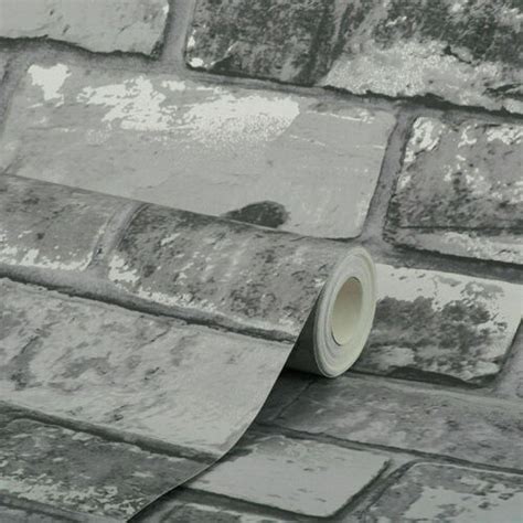 Slate Grey Realistic Brick Wall Faux Wallpaper 3d Effect Rustic Feature