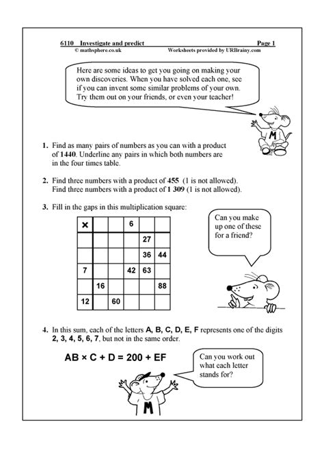 Investigate And Predict Reasoningproblem Solving Maths Worksheets