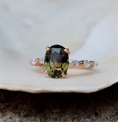 Olive Sapphire Engagement Ring Rose Gold Engagement Ring Green