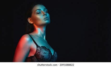 Beautiful Naked Girl Color Lights Nude Stock Photo