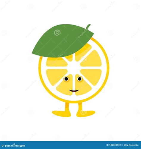 Lemon Cute Smile Character Cartoon Yellow Fruit Isolated On White