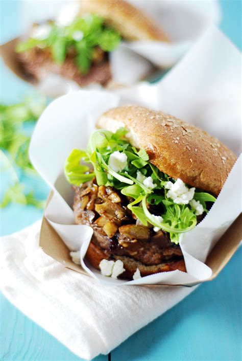 Goat Cheese Stuffed Burgers With Mushrooms And Arugula The Charming