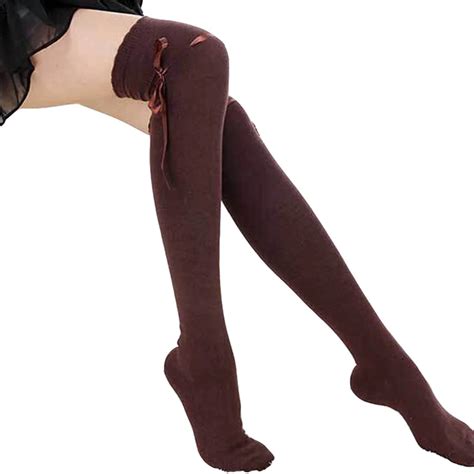 Women Stockings Over The Knee High Stocking Thigh High Quality Female Cotton Bowknot Knitting