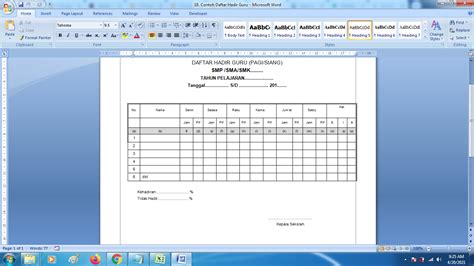 Contoh Absensi Kehadiran Guru Format Excel Dem Riset