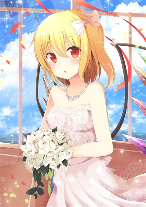 Short Hair Blonde Red Eyes Anime Anime Girls Touhou Flandre Scarlet Wedding Dress