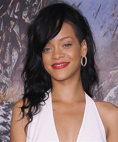 Rihanna Long Black Waves With Shaved Sides Hairstyles