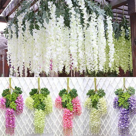 artificial wisteria flowers vine silk wedding garden hanging fresh decor natural ebay
