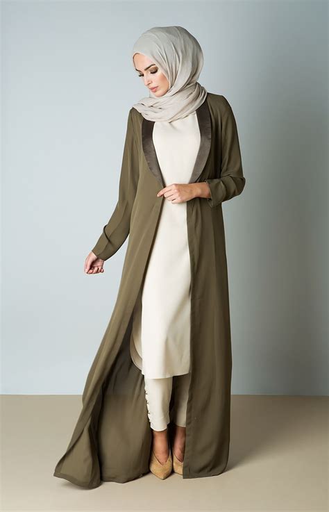 Aab Uk Olive Duster Coat Standard View Muslim Outfits Muslim