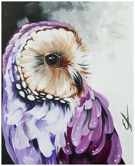 Purple Owl Art Animaux Peinture Acrylique Art à Thème Oiseau