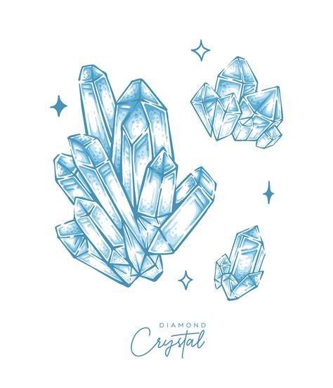 Set Of Diamond Quartz Illustration Light Shining Crystal Drawing