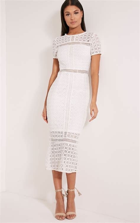 Midira White Crochet Lace Midi Dress Prettylittlething Usa