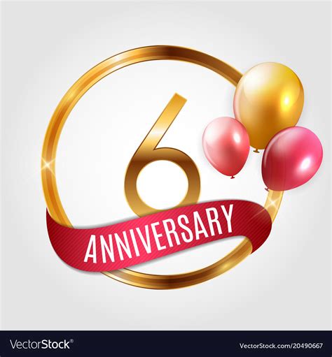 Template Gold Logo 6 Years Anniversary With Ribbon