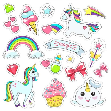 Premium Vector Magic Cute Unicorn Stickers Set