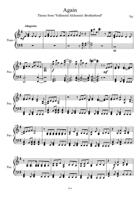 Free sheet music for piano. Again by Yui | MuseScore.com | Piano anime, Piano, Flute music