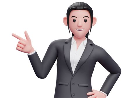 Business Woman Pointing To The Top Side With Both Hands 3d Illustration