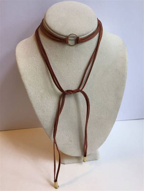 Brown Leather Wrap Choker Necklace Etsy
